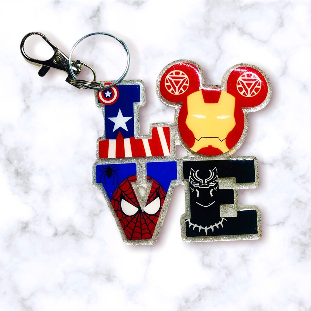 3in LOVE Marvel Themed Keychain